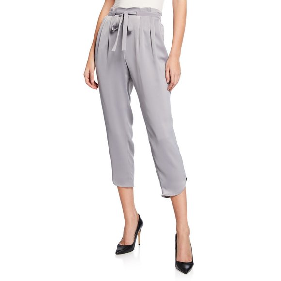 NWT Nanette Lepore Soft Pleated High-Waist Cropped Pants in Silver - Picture 1 of 8